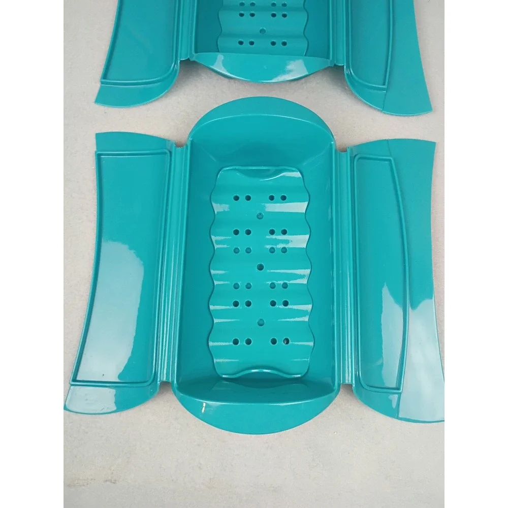 Kitchen HQ Microwave Steamer Set of 2 Teal Blue Winged Lid Steaming Trays